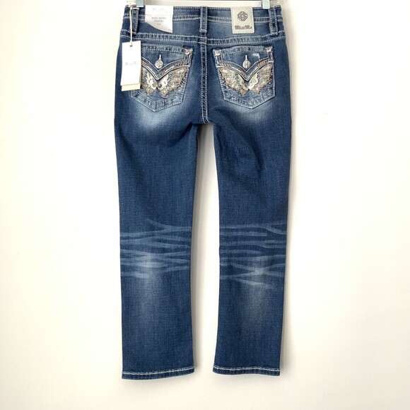 Miss Me Blue Mid Rise Capri Embellished Faux Flap Pockets Jeans 26 - Picture 3 of 12